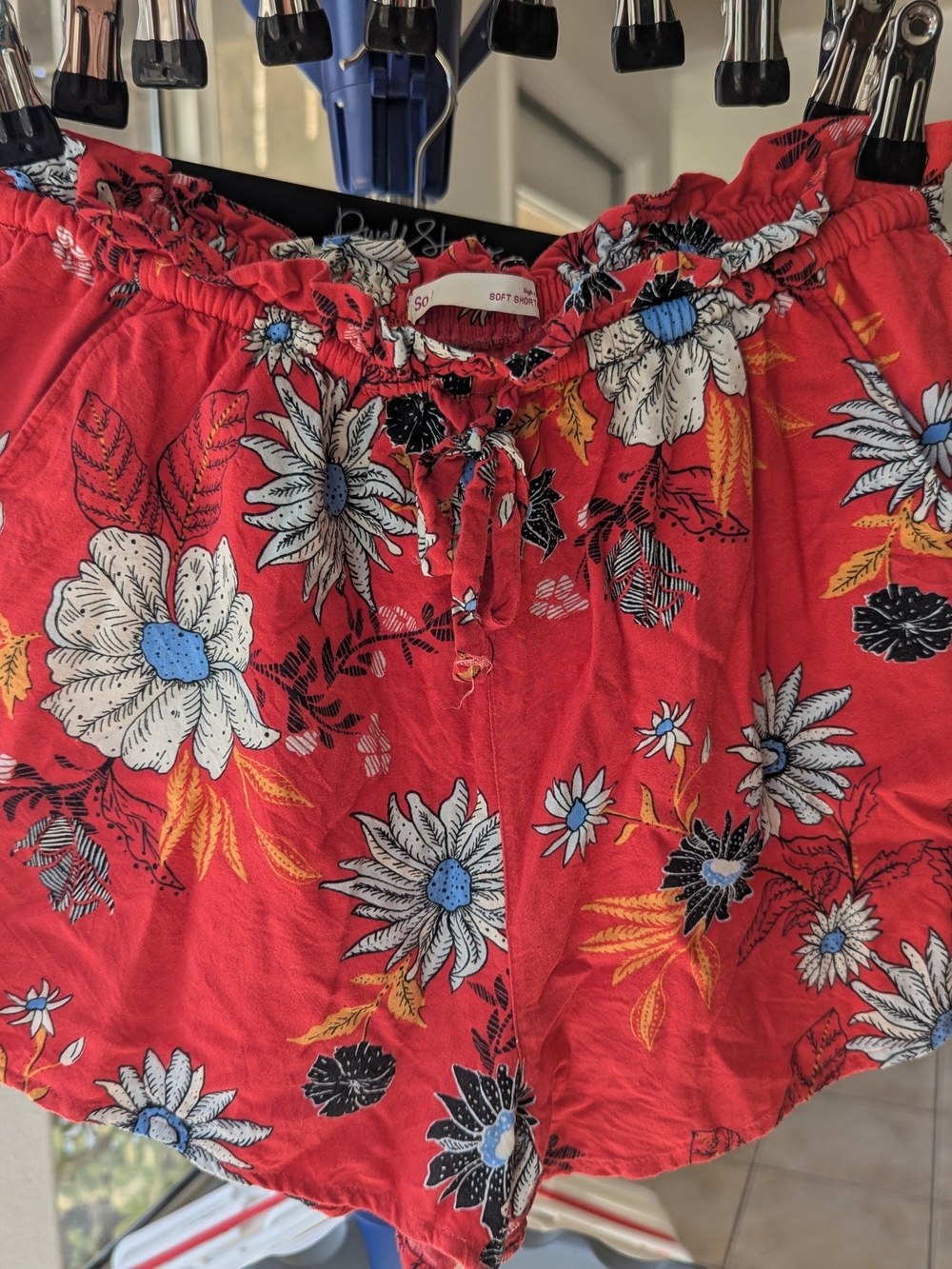 Soft Shorts Red Floral Drawstring High-Waist Summer Shorts